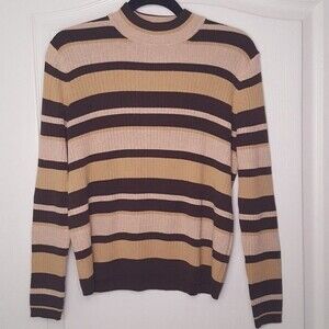 Laura Scott Brown Tan Striped Sweater